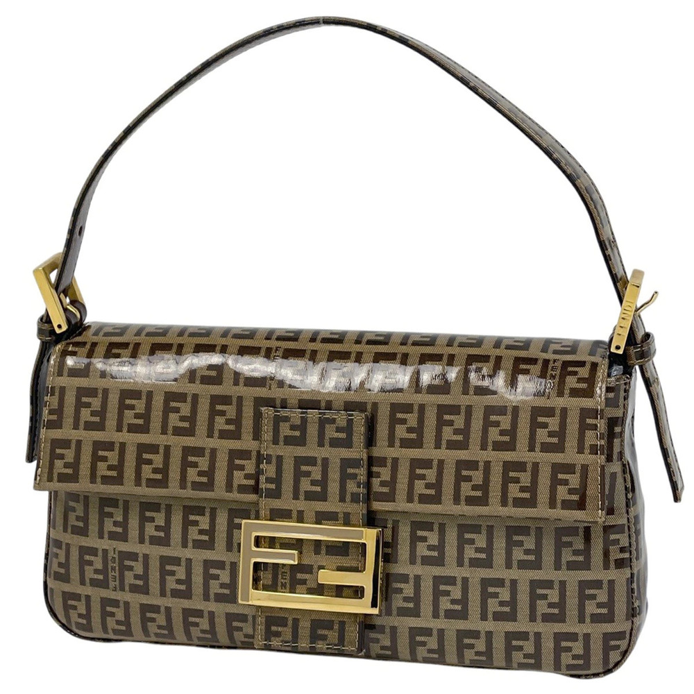 Fendi Mamma Bucket Shoulder Bag Zucchino Canvas Brown Beige Cream